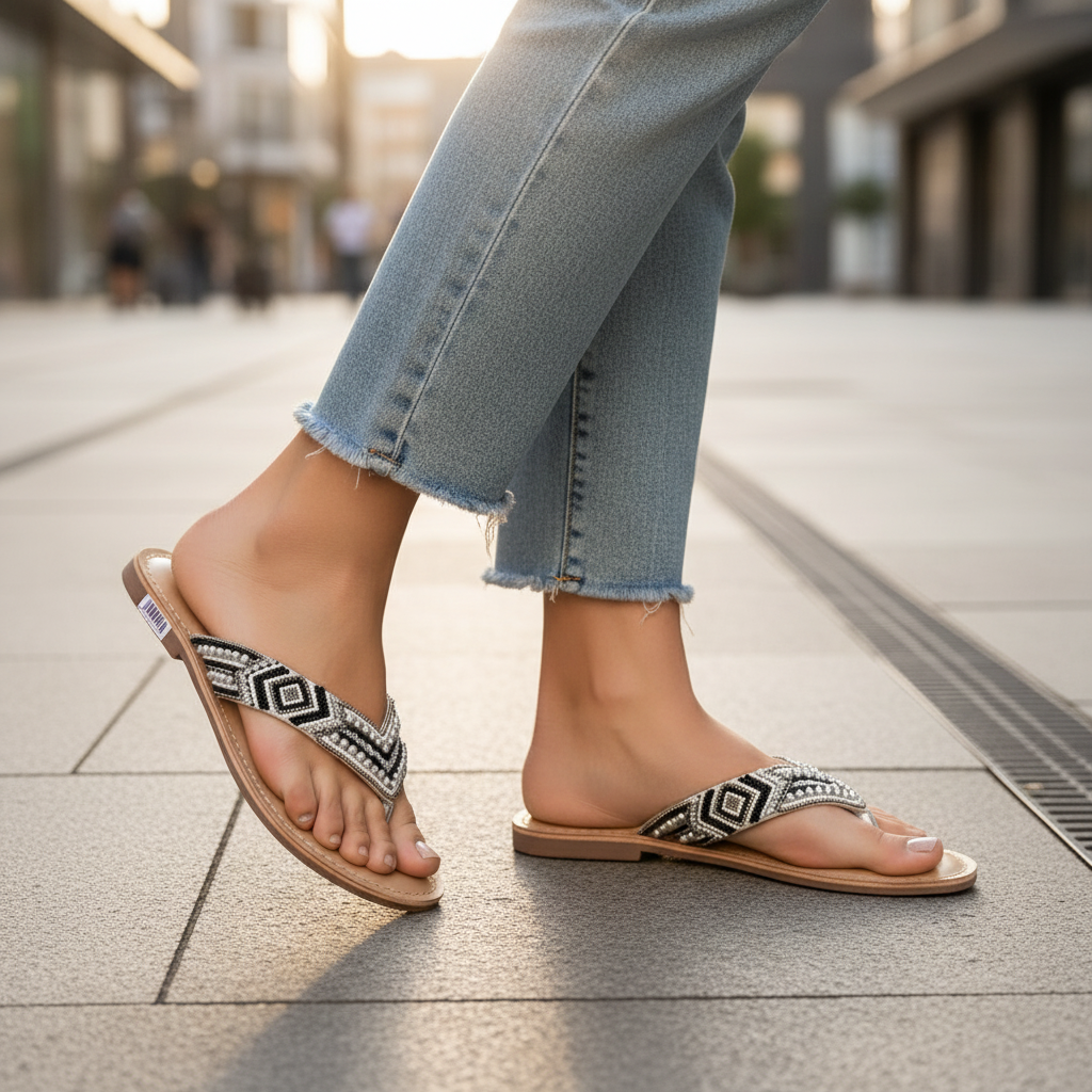 Mules Femme Cuir Motif Perles – San Marina 100% Original