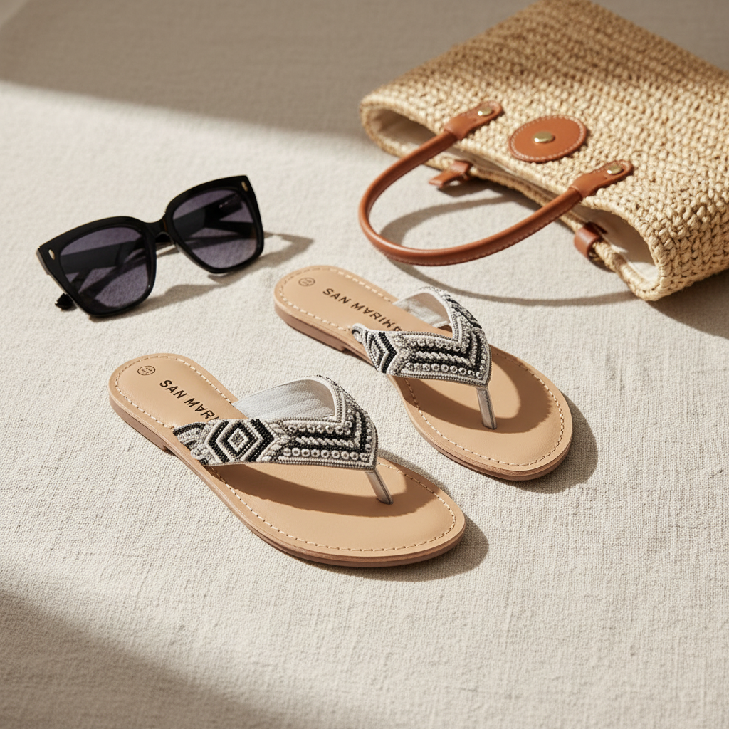 Mules Femme Cuir Motif Perles – San Marina 100% Original