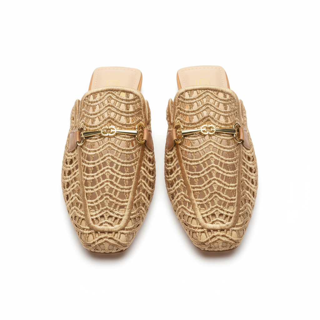 Mules mocassins à maille crochetée