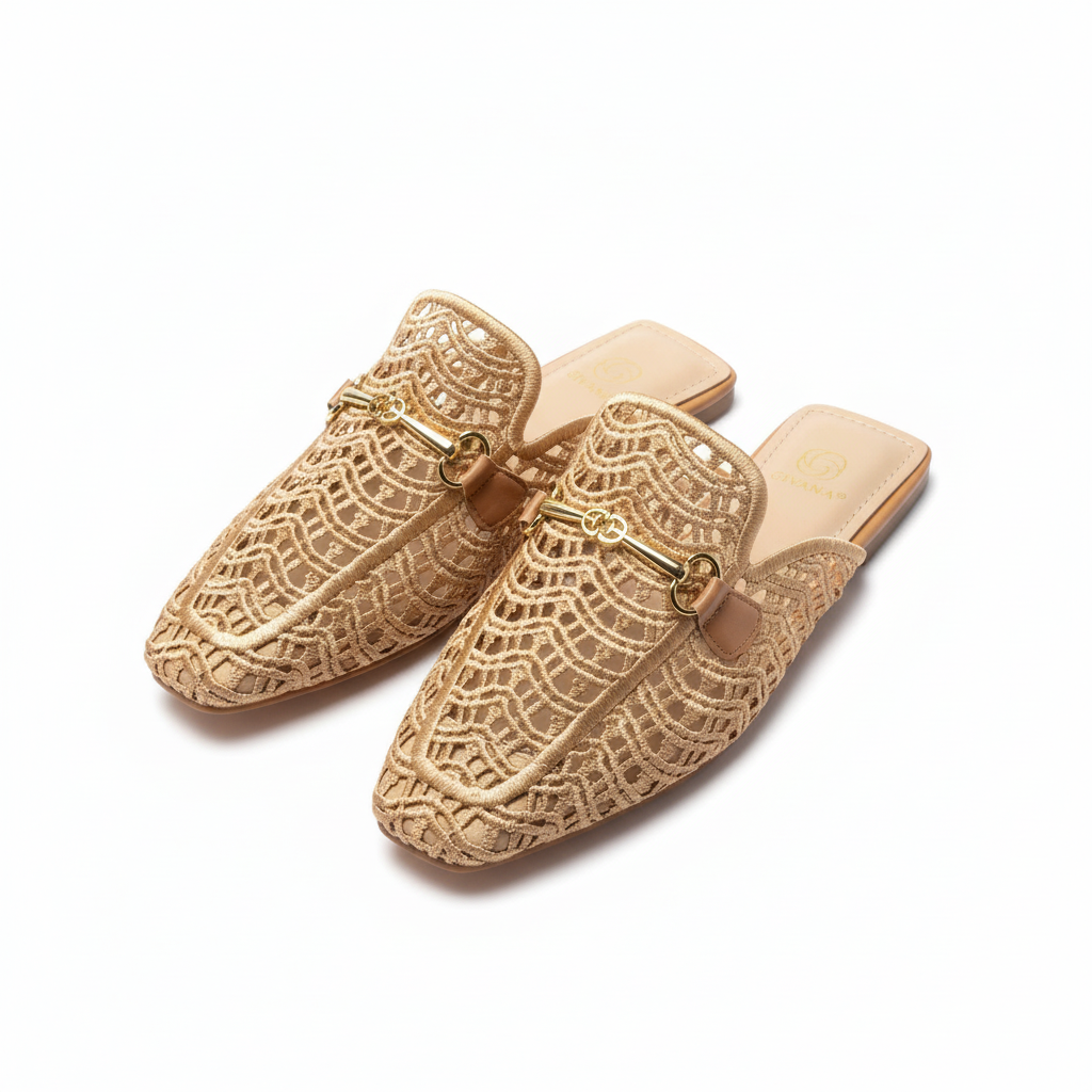 Mules mocassins à maille crochetée