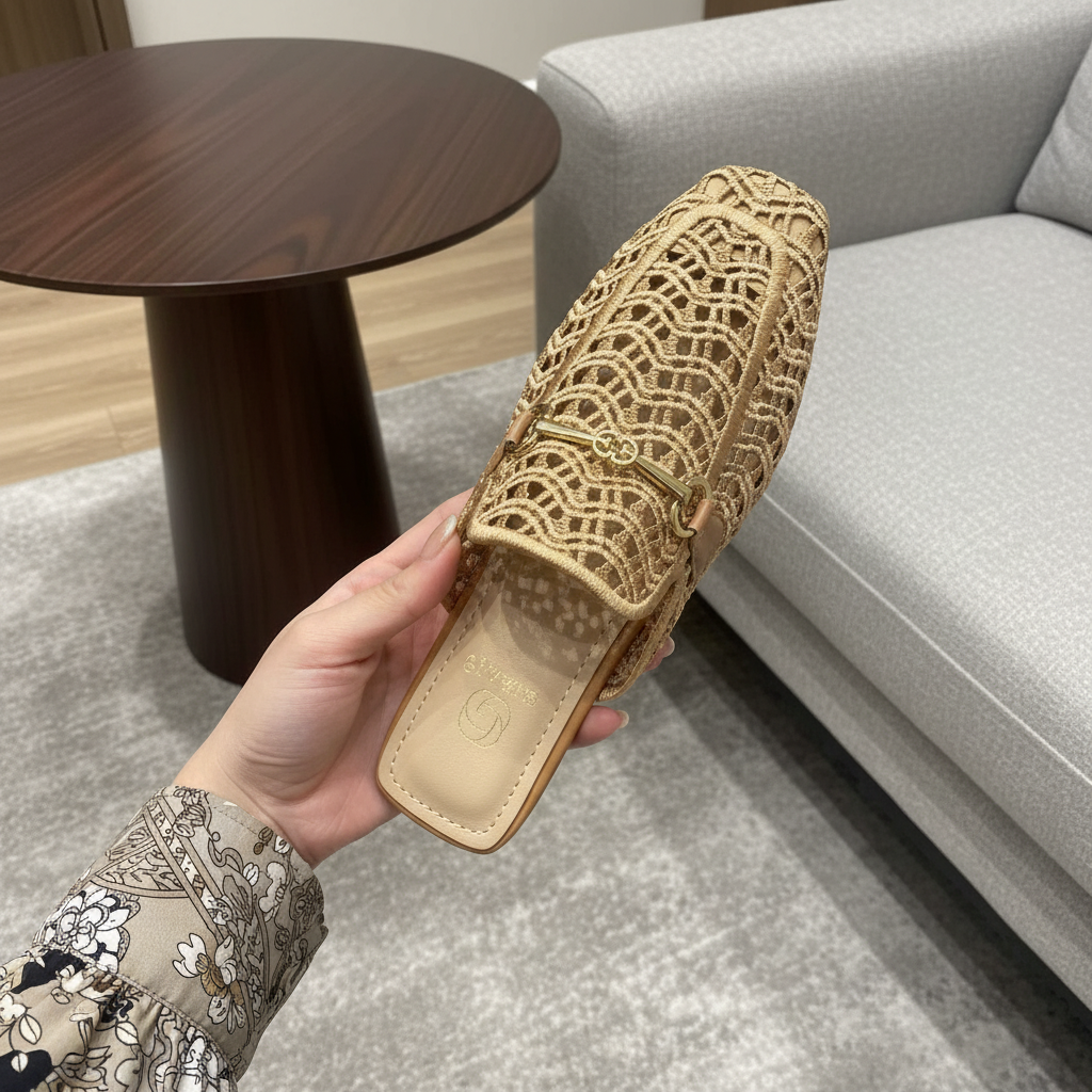 Mules mocassins à maille crochetée