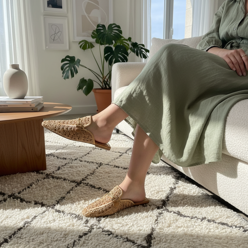 Mules mocassins à maille crochetée
