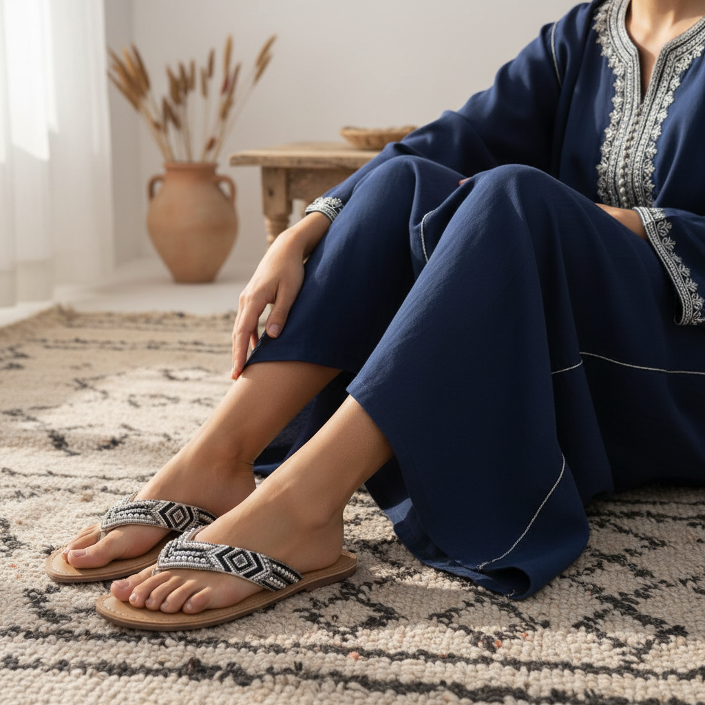 Mules Femme Cuir Motif Perles – San Marina 100% Original